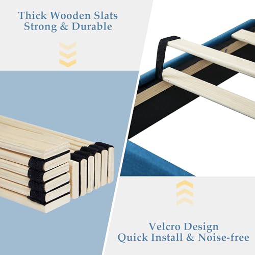 VECELO Queen Size Bed Frame, Adjustable Upholstered Button Tufted Headboard, Heavy-Duty Bedframe with Wood Slats Support, No Box Spring Needed, Aegean Blue - color: Aegean Blue, size: Queen, style: Bed Frame
