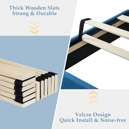 VECELO Queen Size Bed Frame, Adjustable Upholstered Button Tufted Headboard, Heavy-Duty Bedframe with Wood Slats Support, No Box Spring Needed, Aegean Blue - color: Aegean Blue, size: Queen, style: Bed Frame