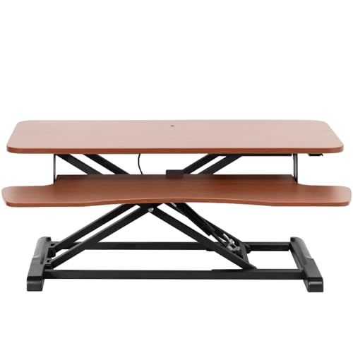 VIVO 36 inch Desk Converter, K Series, Height Adjustable Sit to Stand Riser, Dual Monitor and Laptop Workstation with Wide Keyboard Tray, Dark Walnut Top, Black Frame, DESK-V036KA - color: Dark Walnut, size: 36"