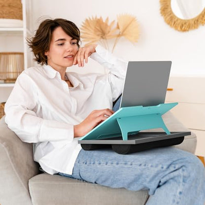 HUANUO Adjustable Lap Desk - with 8 Adjustable Angles & Dual Cushions Laptop Stand for Car Laptop Desk, Work Table, Lap Writing Board & Drawing Desk on Sofa or Bed, HNLD2TB | Dual-cushion base, carry handle, 30% thicker for durability, wider anti-slip led