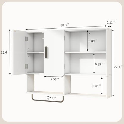 Bathroom Wall Cabinet with Towel Bar & 2 Doors, White - color: White