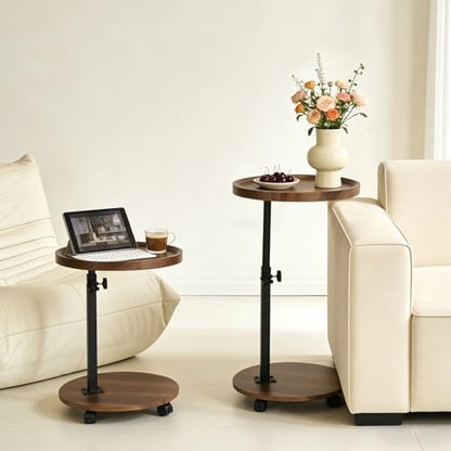 C Table End Table Adjustable Height, Couch Tables That slide under for Small Spaces, 360°Swivel TV Tray Table, C Shaped Side Tables Living Room and Bedroom for Sofa, Bed, Chair, Snack (Walnut Brown) - color: Walnut Brown