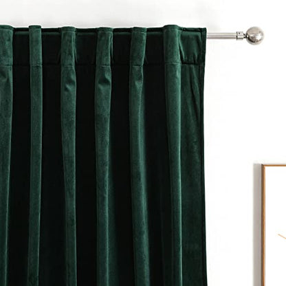 Benedeco Hunter Green Velvet Blackout Curtains 52x96, Back Tab, 2 Panels | Elegant Room Darkening Thermal Insulated Energy Saving Noise Reducing Velvet Window Drapes for Living Room, Bedroom - color: Backtab-dark Green-1, size: 52"W x 96"L (Pack of 2)