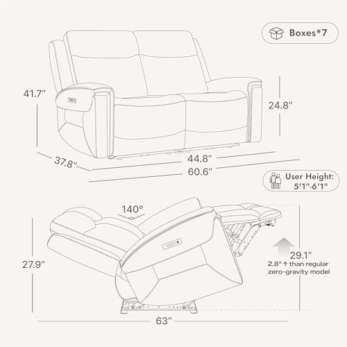 Watson & Whitely Reclining Loveseat Sofa with Power Headrest, Saddle Brown | Genuine Leather, Super Zero Gravity 2-Seat Recliner Couch for Living Room Home Theater Seating - color: Saddle, size: Loveseat