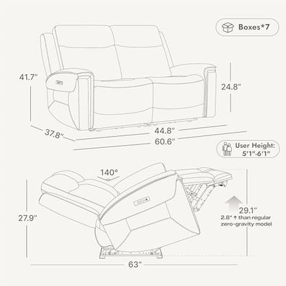 Watson & Whitely Reclining Loveseat Sofa with Power Headrest, Saddle Brown | Genuine Leather, Super Zero Gravity 2-Seat Recliner Couch for Living Room Home Theater Seating - color: Saddle, size: Loveseat