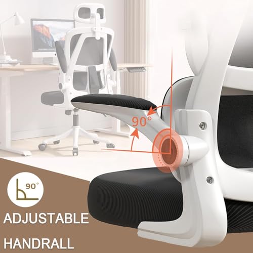 Ergonomic Office Chair Computer Desk Chairs with Flip-up Armrests - color: Black White