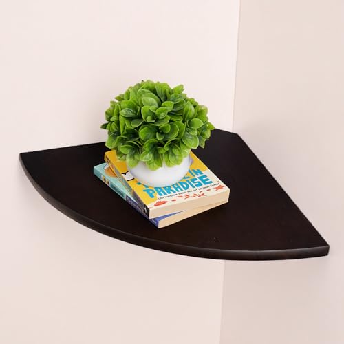 Gieanoo Corner Wall Shelf,16inch Solid Oak Wood Floating Corner Shelf with Wire Hole Corner Wall Storage Display Shelves for Living Room Bedroom Bathroom Kitchen(Walnut) - color: Dark Walnut, size: 16in 1-Pack