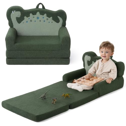 Blissful Diary Kids Couch, 2-in-1 Soft Kids Sofa, Kids Sofa Chair, Comfy Kids Furniture for Playroom, Reading & Play, Dinosaur Green - color: Dinosaur Green
