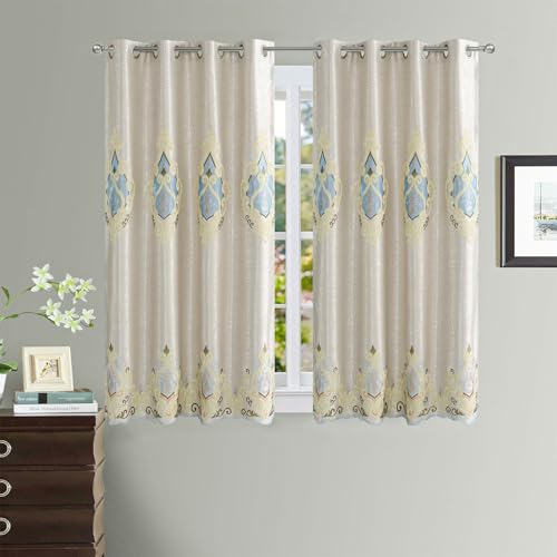 Embroidery Curtains 63 inch Length Grommet Window Treatment Voile Panel Drape for Living Room Kichen, Two Panels, W42 x L63 inch | Filters Natural Light, Soft Fabric Feel, Neat Stitching, Easy to Hang, for Kitchen or Living Room - color: C1, size: 42"W x