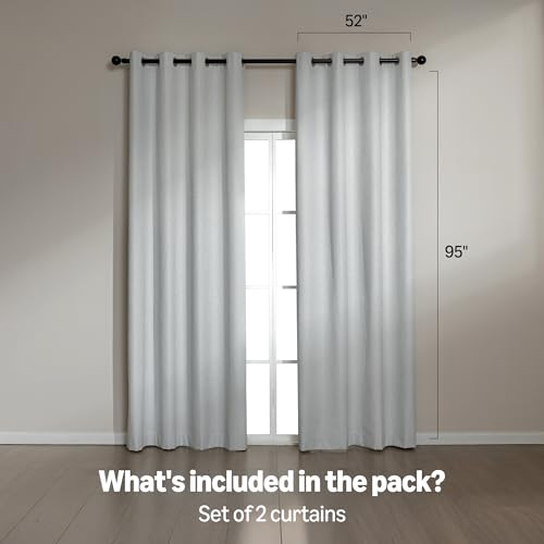 Amazon Basics Faux Linen Blackout Curtains for Bedroom and Living Room, 2-Piece Set with Grommets, 52" W x 95" L, White - color: White, size: 52"W x 95"L (Pack of 2)