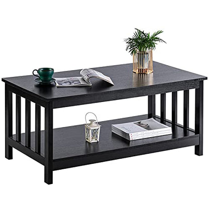 ChooChoo Mission Coffee Table, Black Wood Living Room Table with Shelf, 40 Black - color: Black, size: 22"D x 39.9"W x 18.1"H