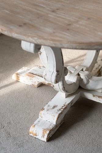 31.5" Round Solid Wood Coffee Table for Farmhouse Living Room | Retro Wooden Center Table with Distressed White Finish & Scrollwork Legs, Circle Tea Table, Easy Assembly, Antique White - color: B-31.5" Antique White