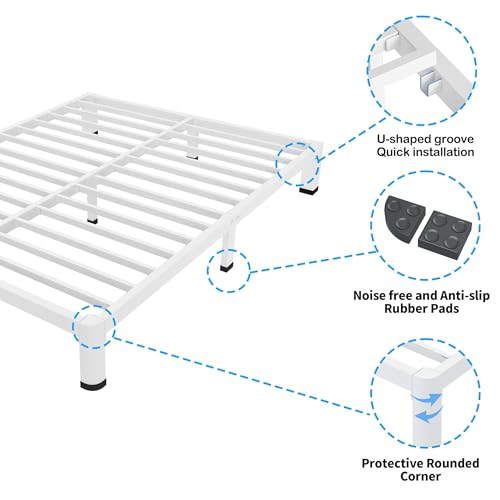 ROIL 10 Inch White Twin Bed Frame Low Profile with Rounded Corner | Easy Assembly, Noise Free, 3500LBS Load Capacity, 4 Mattress Baffles, Heavy Duty Steel, No Box Spring Needed, Rubber Pads - size: Twin, style: 10 Inch White