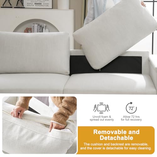 Oversized Sofa Bed, Upholstered Chaise Lounge Comfy Sleeper Sofa with Soild Wood Frame, Deep Seat Sofa Couch for Living Room Bedroom Apartment, Linen, White - color: White, size: 85 Inch - Sofa Bed