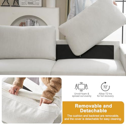 Oversized Sofa Bed, Upholstered Chaise Lounge Comfy Sleeper Sofa with Soild Wood Frame, Deep Seat Sofa Couch for Living Room Bedroom Apartment, Linen, White - color: White, size: 85 Inch - Sofa Bed