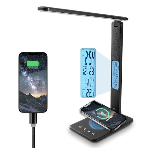 Desk lamp,LED Lamp with Wireless Charger,USB Charger Port,Touch Control,3 Color Modes,5 Brightness Levels,Eye-Protecting Table Lamp,Led Lights for Bedroom,Home,Office,Black