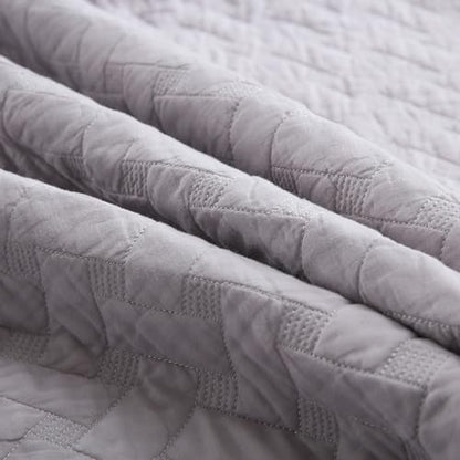 Wistown Cotton King Bedspread Quilt Bedding Sets, Grey | 3 Pieces Reversible Lightweight Soft Coverlets Comforters, All Seasons, Weave Stitching Pattern - color: Grey Weave Pattern, size: King (98 by108inch)