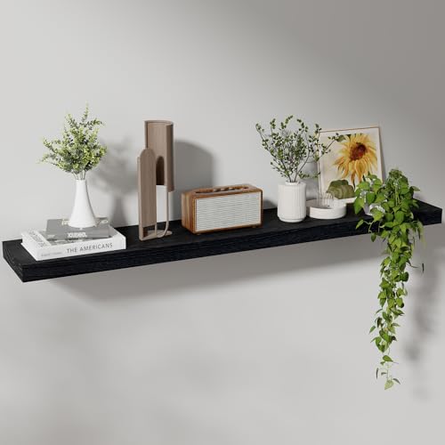 Floating Shelves, 8 Inch Deep Modern Solid Wood Wall Shelves for Storage, Wall Mounted Display Shelving with Invisible Heavy-Duty Metal Bracket, 48" W x 8" D x 1.6" H, Distressed Black - color: Distressed Black, size: 48" W, 1-Pack