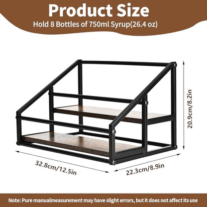 YQBRAO 2-Tier Coffee Syrup Organizer, 8-Bottle Rack, Rustic Brown | Holds up to 8 bottles in two raised rows for coffee bars, kitchens, counters, and beverage stations. - size: 2 Tier 8 Bottle Syrup Rack - 1 Pack