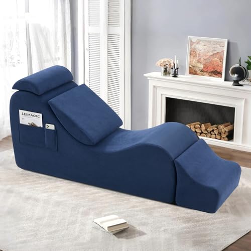 Yoga Chairs for Adults, Ergonomic Chaise Lounge Chair Indoor with Side Pocket, Lumbar Pillow, Ottoman, Yoga Chair Perfect for Stretching, Relaxation, Exercise, Used in Bedroom, Living Room (Blue) - color: Blue