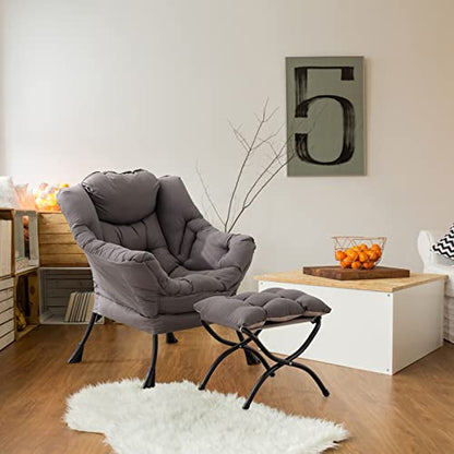 Lazy Chair with Ottoman, Comfy Accent Reading Chair, Dark Grey | Foldable Footrest,Removable Cover,with Armrests and Side Pockets,Upholstered Lounge Chair for Bedroom,Dorm,Office,Small Space - color: Dark Grey