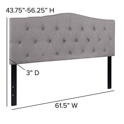 EMMA + OLIVER Light Gray Queen Button Tufted Headboard | Adjustable Bed Rail Slots, Fabric Upholstered - color: Light Gray, size: Queen