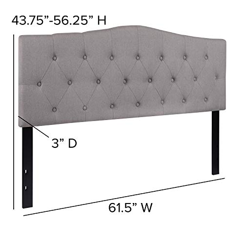 EMMA + OLIVER Light Gray Queen Button Tufted Headboard | Adjustable Bed Rail Slots, Fabric Upholstered - color: Light Gray, size: Queen