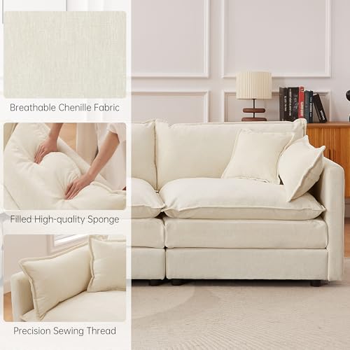Modular Sectional Sofa, 112.2 Inch L Shaped Couch Set with Armrests, 3-Seater Comfy Cloud Couches with Movable Ottoman for Living Room Apartment, Beige - color: Beige, size: 112'' - L Shape