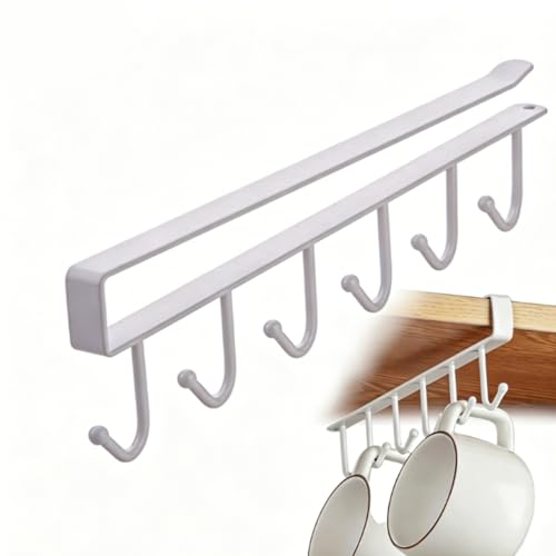 Cyrank Coffee Mug Rack Under Cabinet, Coffee Cup Holder Under Cabinet, Iron Kitchen Utensil Coffee Mug Holder for Cupboard Shelf(White) - color: White