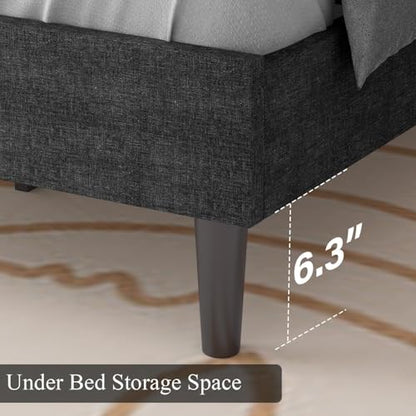 HOMBCK Queen Bed Frame, Linen Fabric Upholstered Bed Frame Queen Size, Wood Slats Support, Button Tufted, No Box Spring Needed, Dark Grey - color: Dark Grey, size: Queen