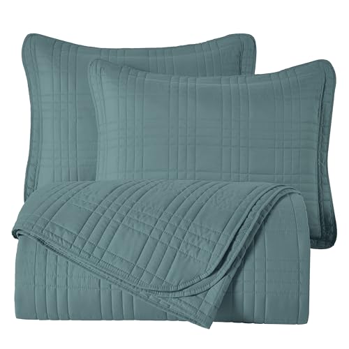 Chezmoi Collection Kingston King Size Bedspread Set, 3-Piece Blue Oversized Quilted Microfiber Lightweight Bedspread Coverlet (118"x106") for All Seasons - color: Blue, size: King