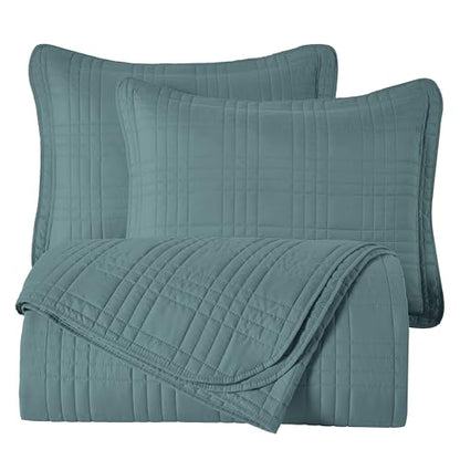 Chezmoi Collection Kingston King Size Bedspread Set, 3-Piece Blue Oversized Quilted Microfiber Lightweight Bedspread Coverlet (118"x106") for All Seasons - color: Blue, size: King