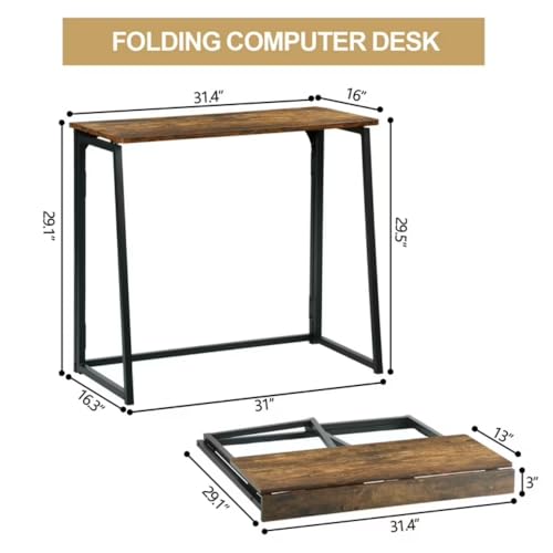 Folding Computer Desk for Small Spaces, 31.4 Inch Foldable Computer Table for Home Office, Study, Writing Work Desk (Rustic Brown) - color: Rustic Brown