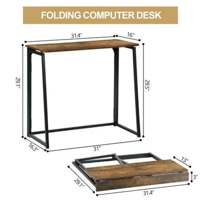 Folding Computer Desk for Small Spaces, Foldable Laptop Table, Writing Workstation for Home Office (Rustic Brown) - color: Rustic Brown
