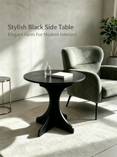 24in Black Round Side Table, Modern Accent End Table with Curved 4-Sided Tripod Base, Minimalist Large Round Side Table Easy Assembly Coffee Table for Living Room Bedroom Balcony - color: 24in-black