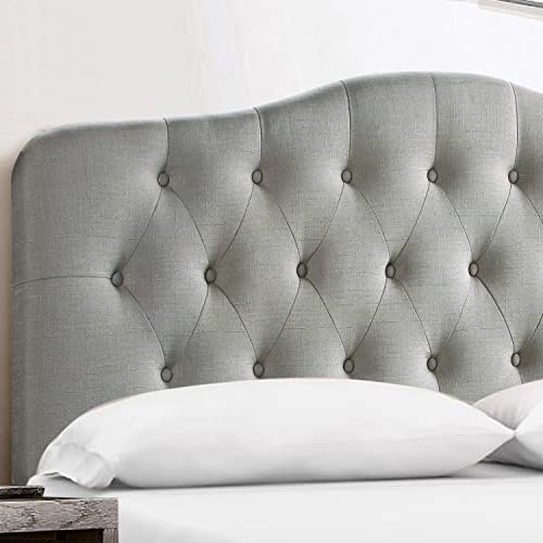 Rosevera Givanna Adjustable Height Headboard with Linen Upholstery and Button Tufting for Bedroom, Queen, Light Gray - color: Light Gray, size: Queen