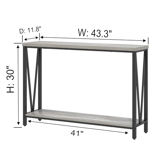 Industrial Sofa Console Table, Rustic Wood and Metal Entryway Hallway Table for Living Room Entrance, 43.3 Inch Light Grey - color: Light Grey