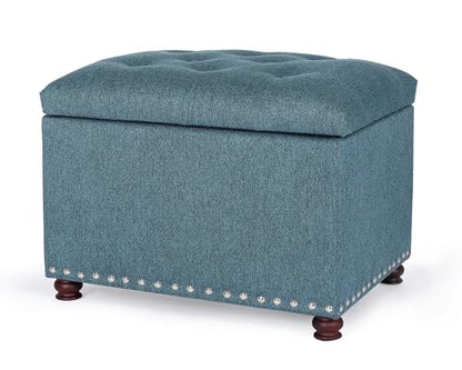 24" Ottoman with Storage for Living Room Rectangular Fabric Tufted Bench Footrest Toy Chests for Bedroom (Cyan) - color: Cyan