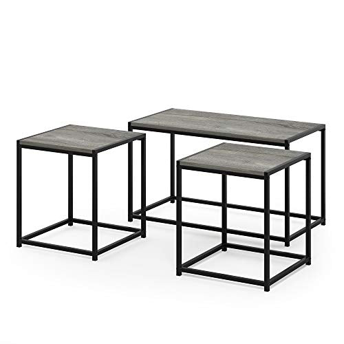 Furinno Camus Modern Living Room Coffee Table with 2 End Tables Set, French Oak Grey - color: French Oak Grey, size: 3-in-1 Set (1 Coffee + 2 End Tables)
