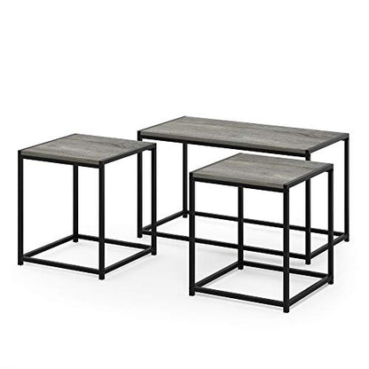Furinno Camus Modern Living Room Coffee Table with 2 End Tables Set, French Oak Grey - color: French Oak Grey, size: 3-in-1 Set (1 Coffee + 2 End Tables)
