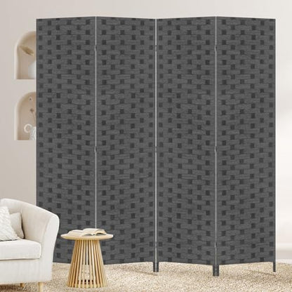 BLKMTY Room Divider, 6ft Folding Privacy Screens, Wall Divider Portable Room Seperating Freestanding Wood Screen, 4 Panels Hand-Woven Design Screen Double Hinged Dividers for Bedroom, Gray - color: Grey