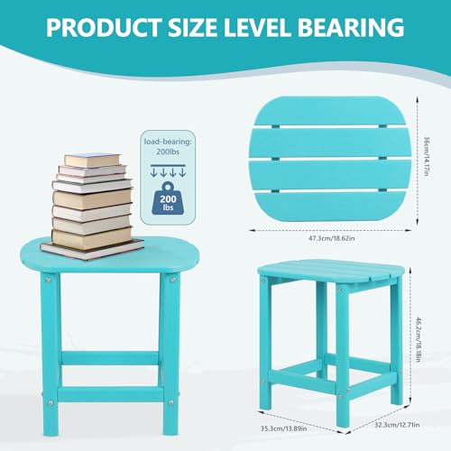 Hdpe Outdoor Adirondack Side Table, Wooden Textured, Aruba Blue | Bathroom and Indoor, Maintenance & Weather Resistant, End TableSet for Patio, Garden, Backyard, 18.6×14.17×18.18 in - color: Aruba Blue