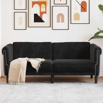 2-Seater Sofa Black Velvet Modern Living Room Furniture Small Couch for Apartments with Sturdy Legs and Soft Upholstered Seating - color: Black/2-seater, size: 71.7" x 30.3" x 29.1" (W x D x H)