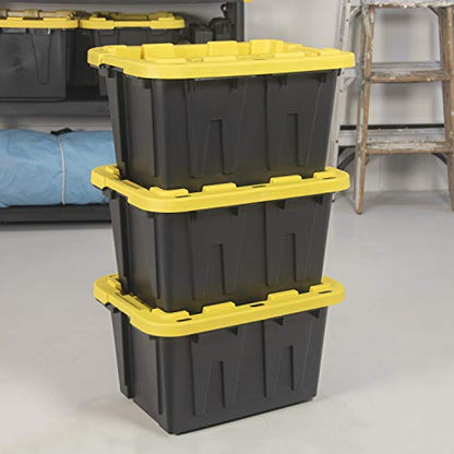 CX Heavy Duty 12-Gallon Stackable Plastic Storage Bins with Lids, 4 Pack | Storage totes for garage organization, Stackable containers, weather-resistant, snap lid, 12.5H x 16.3W x 21.8D, Black/Yellow - size: 12 Gallon