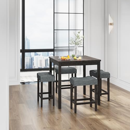 allamazing 5-Piece Counter Dinner Height Table Set, Indoor Modern Rectangular Dining Table Furniture Set for Kitchen, 35 inch Dining Table with 4 stools (1+4 Black) - color: 1+4 Black