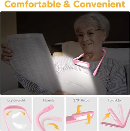 Neck Light, Stepless Dimming Reading Light for Book Lover Gifts | 3 Colors Book Light Dual Lamps, 80H Lasting, Hands-Free Knitting, Crochet, Sewing, Crafting, Crafts Gifts for Women Mom Wife - color: Pink