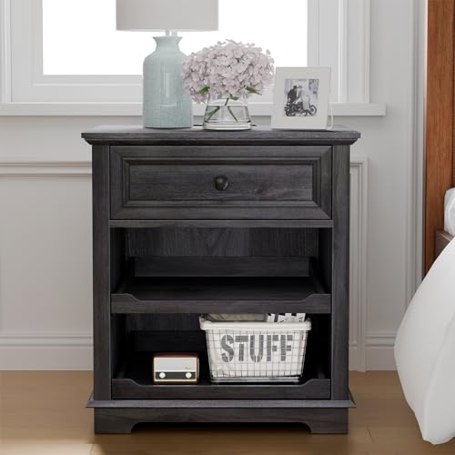 Lateral File Cabinet 3 Drawer File Cabinet with Charging Station, Printer Stand with Open Adjustable Storage Shelves, Lateral Filing Cabinet for Home Office, Black - color: Black