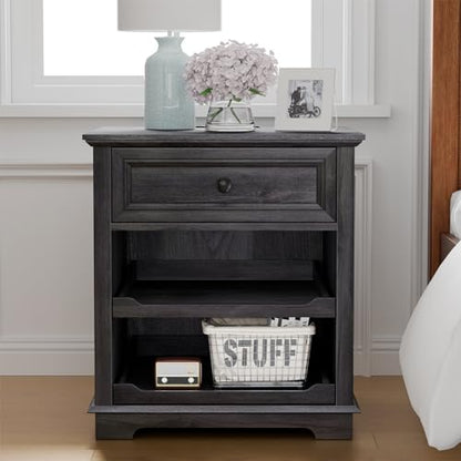 Lateral File Cabinet 3 Drawer File Cabinet with Charging Station, Printer Stand with Open Adjustable Storage Shelves, Lateral Filing Cabinet for Home Office, Black - color: Black