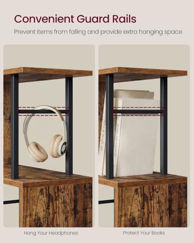 VASAGLE 6-Tier Bookshelf, S-Shaped Wood and Metal Bookcase, Tall Narrow Display Shelf, 15 x 9.4 x 61.9 in, for Living Room Storage, Rustic Brown and Matte Black, Barnet Collection ULLS172KD01 - color: Rustic Brown, style: 6-Tier (15"W)