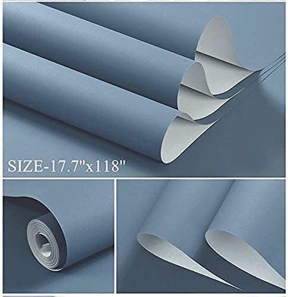 118''x23.6'' Blue Peel and Stick Wallpaper Contact Paper Modern Self Adhesive Wall Paper Removable Renter Friendly Textured Solid Color Shelf Cabinet Vinyl Roll (118''x23.6'',Blue Grey) - color: Blue Grey, size: 23.6" x 118"